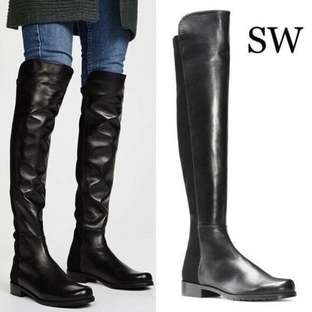 STUART WEITZMAN 5050 Stretch Over The Knee Boots OTK Leather Neoprene Black US 6